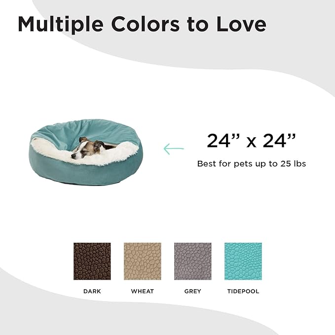 Best Friends by Sheri Cozy Cuddler Ilan Covered Cat and Dog Bed with Attached Blanket, Tide Pool Blue, 24"x24"