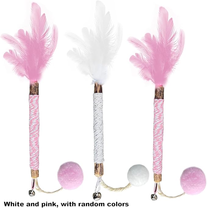 AcceLeah Cat Worm Toy Refills Cats Teaser Toys Wand Replacement,Cat Worms and Dragonfly Refill,Cat Wand Toy Assorted Teaser Refills with Bell (6Pcs Random Color Set)