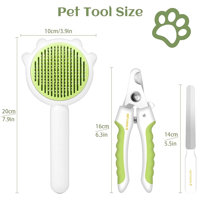 Cat and Dog Grooming Brush - Pet Hair Cleaner With Release Button, Self-Cleaning Massager for Short & Long Haired Cats and Dogs (Green)
