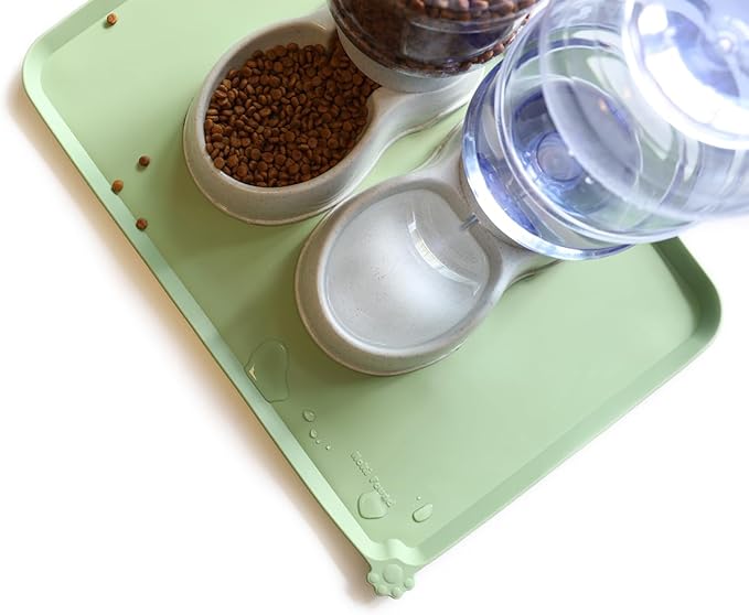 Hoki Found Large Silicone Pet Food Mats Tray - Non Slip Pet Dog Cat Bowl Mats Placemat - Dog Pet Cat Feeding Mat - Waterproof Dog Cat Food Mats -Pet Water Mats for Floors - Jade