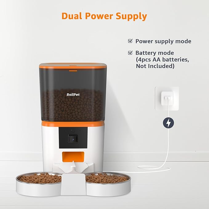 Automatic Cat Feeder with Adjustable Camera for 2 Cats, 5G WiFi 6L Smart Cat Food Dispenser, 1080P HD Video with Night Vision, Pet Feeder with 2-Way Audio for Cats&Dogs, Food Blockage & Motion Alerts