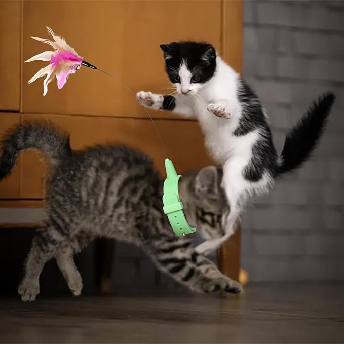 Cat Collars with Cat Feather Toys,3pcs Interactive Cat Toy with Bell for Indoor Cats,Adjustable Silicone Cat Collar Toy(Pink&Blue&Green)
