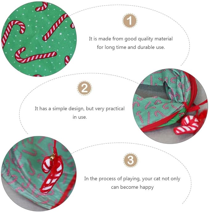 Christmas Cat Tunnel Collapsible Kitty Tunnel Candy Cane Pattern Pet Indoor Toys for Cat Kitten Rabbit