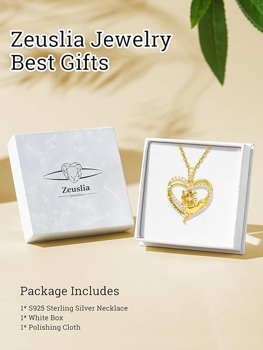 Birthstone Cat Necklaces,925 Sterling Silver Cat Necklace Heart Pendant for Women,Dainty Animal Jewelry for Her,Wedding Anniversary Birthday Gifts for Women Mom Grandma