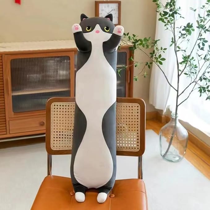 Cute Long Plush Cat Pillow,Soft Plushie Stuffed Animal Toy,Gift for Kids Girlfriend (Black, 27.5inch/70cm)