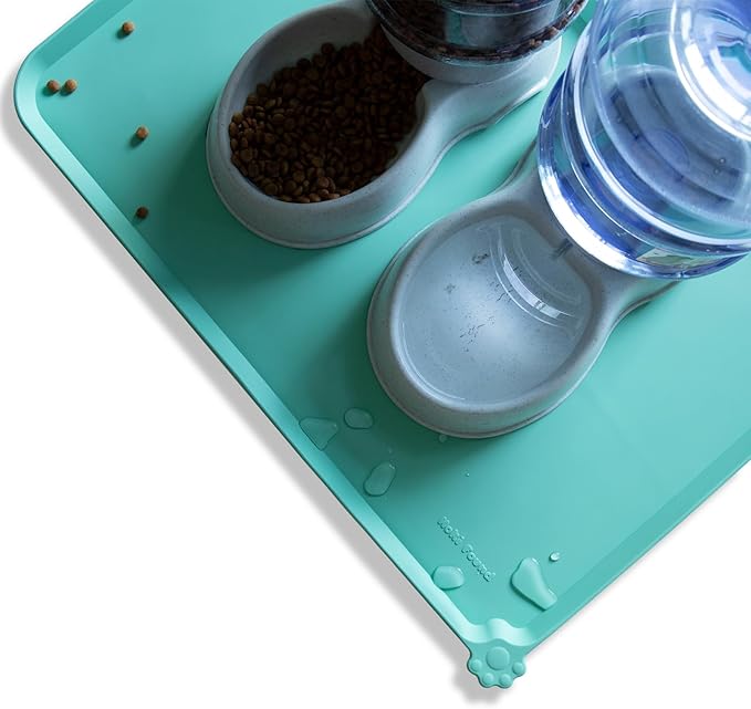 Hoki Found Large Silicone Pet Food Mats Tray - Non Slip Pet Dog Cat Bowl Mats Placemat - Dog Pet Cat Feeding Mat - Waterproof Dog Cat Food Mats -Pet Water Mats for Floors -Cool Mint