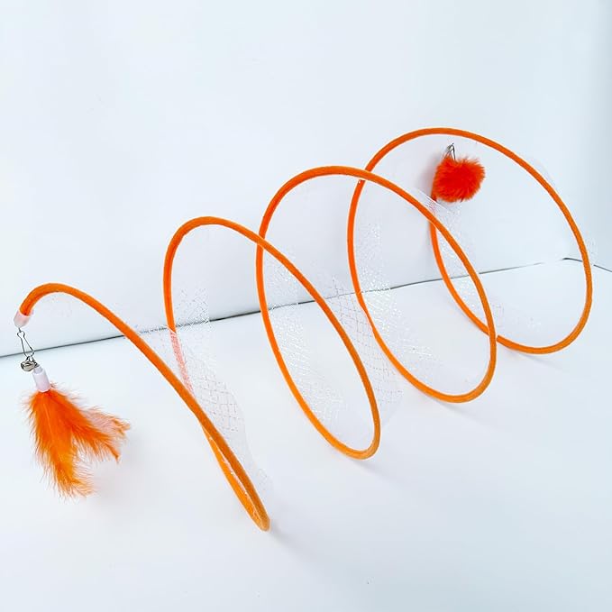 Spiral Tunnel Cat Toy, Self Play Cat Hunting Spiral Tunnel Toy Spiral Cat Toy, Folded Cat Tunnel Spring Toy for Indoor Cats (Orange)