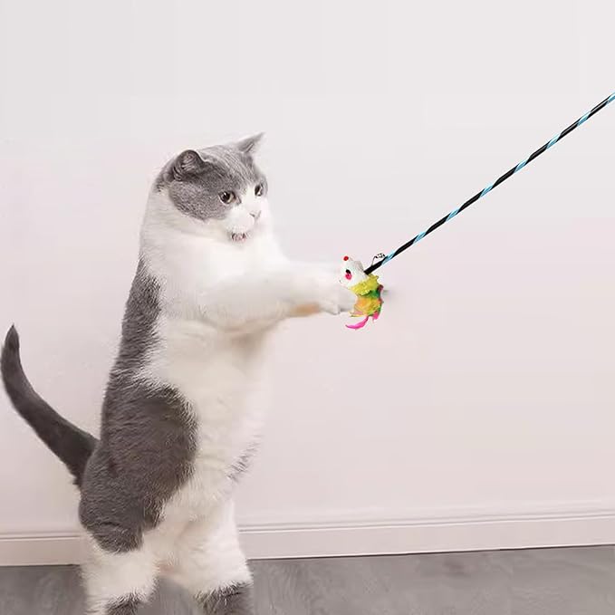 IUHKBH Interactive Cat Sticks, 3 PCS Cat Wands with Mice Long Cat Teaser Wands for Cats Kittens Having Fun Exerciser Playing