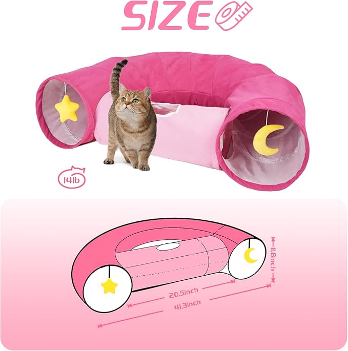 Cat Tunnel,Cat Tunnels for Indoor Cats Collapsible Large Cat Tunnel Cute Cat Tunnel Toy for Cat,Kitten,Puppy,Rabbit,Pink