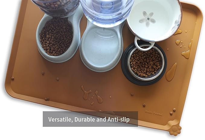Hoki Found X-Large Silicone Pet Food Mats Tray - Non Slip Pet Dog Cat Bowl Mats Placemat - Dog Pet Cat Feeding Mat - Waterproof Dog Cat Food Mats -Pet Water Mats for Carpet - Butterscotch