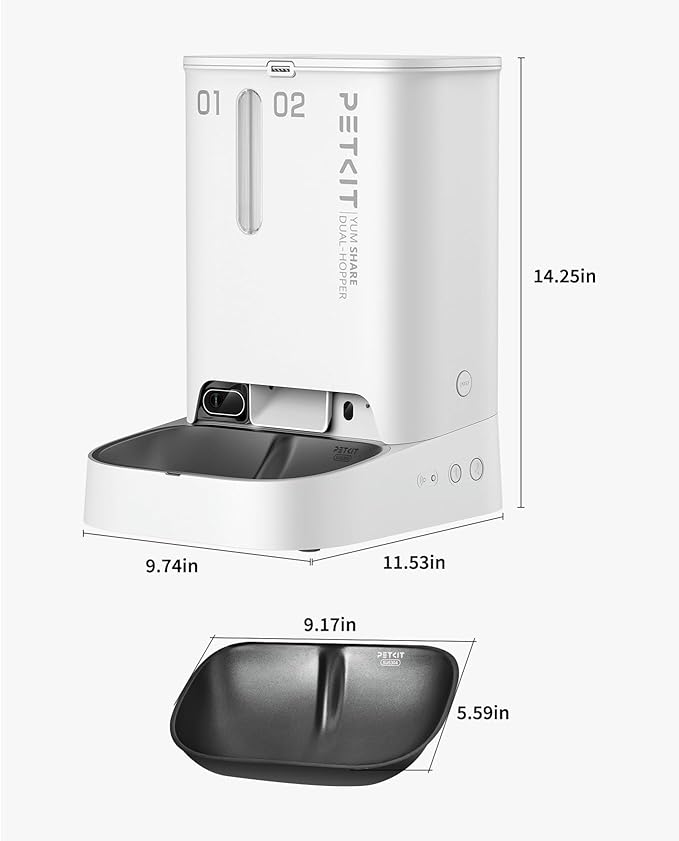 PETKIT Automatic Cat Feeder with AI Camera for Two Cats, 1080P HD Video with Night Vision, 2.4G WiFi Pet Feeder with 2-Way Audio for Cat & Dog, Dual Food Hopper 4-Stage Fresh Lock Dry Food Dispenser