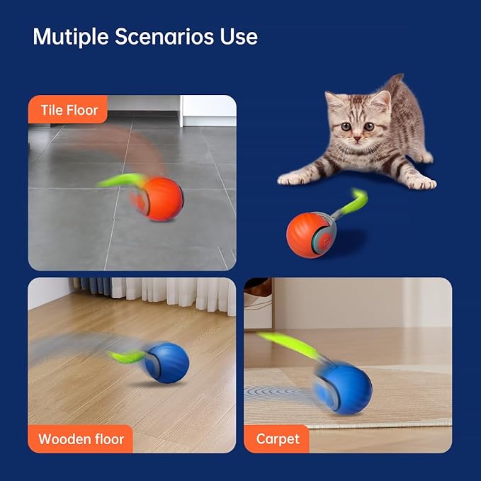Speedy Sprint Ball Toy for Cat Type-C Rechargeable Interactive Cats Toy Blue