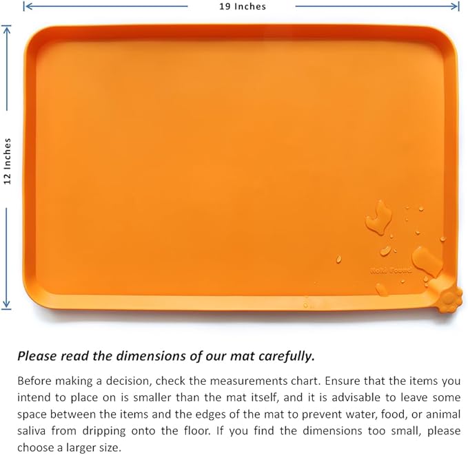 Hoki Found Silicone Pet Food Mats Tray - Non Slip Pet Dog Cat Bowl Mats Placemat - Dog Pet Cat Feeding Mat - Waterproof Dog Cat Food Mats -Pet Water Mats for Carpet -Orange
