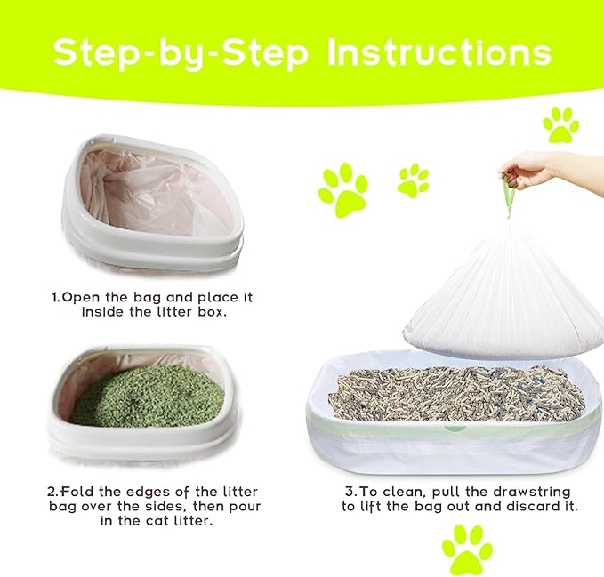 60 Count Cat Litter Box Liners Bags For Litter Robot 3 and 4, Thick And Heavy Duty Litter Robot Waste Bag, Drawstring Litter Robot Liners Bags For Self-Cleaning Litter Box,25x15.3 Inch