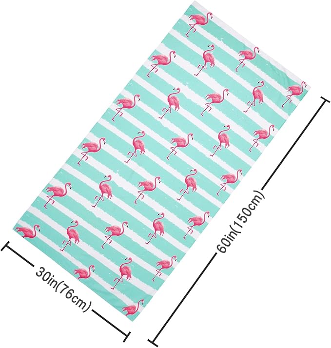 LIVILAN Blue Flamingo Beach Towel for Girls Kids, 30”x60” Microfiber Thin Soft Bath Swimming Pool Travel Towel, Oversized Quick Dry Sand Free Lightweight Beach Towel, Flamingo Gifts for Women