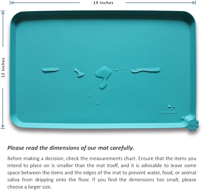 Hoki Found Silicone Pet Food Mats Tray - Non Slip Pet Dog Cat Bowl Mats Placemat - Dog Pet Cat Feeding Mat - Waterproof Dog Cat Food Mats -Pet Water Mats for Floors -Teal
