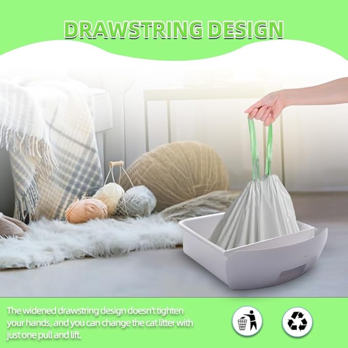 120 count Cat Litter Bags with Drawstring,Cat Litter Liners Durable Pet Cat Pan Liners Extra eplacement Waste Bags -22" x 12"
