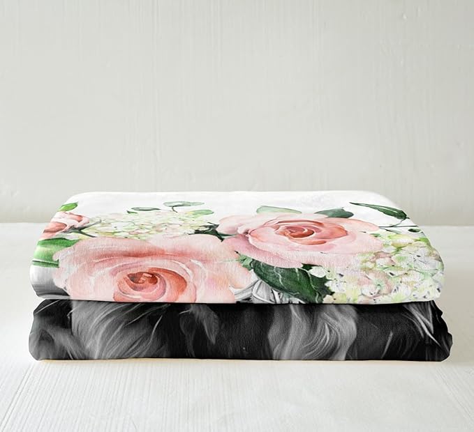 Highland Cow Fleece Throw Blanket Girls Women Rose Floral Bull Cattle Sherpa Blanket for Bed Couch Sofa Western Wildlife Animal Decor Plush Blanket Soft Farmhouse Fuzzy BlanketTwin 60"x80"