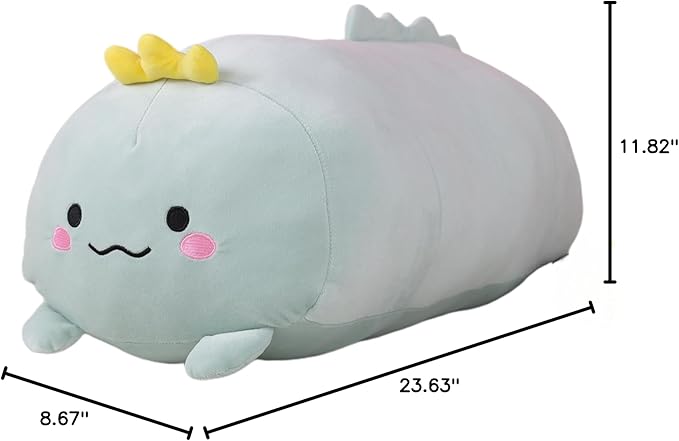 TemBe 23.6 inch Cute Large Dinosaur Plush Stuffed Animal Pillow, Very Soft Squish Mellow Hugging Toy Gifts for Bedding, Kids Sleeping Cute Pillow (Green Dinosaur)
