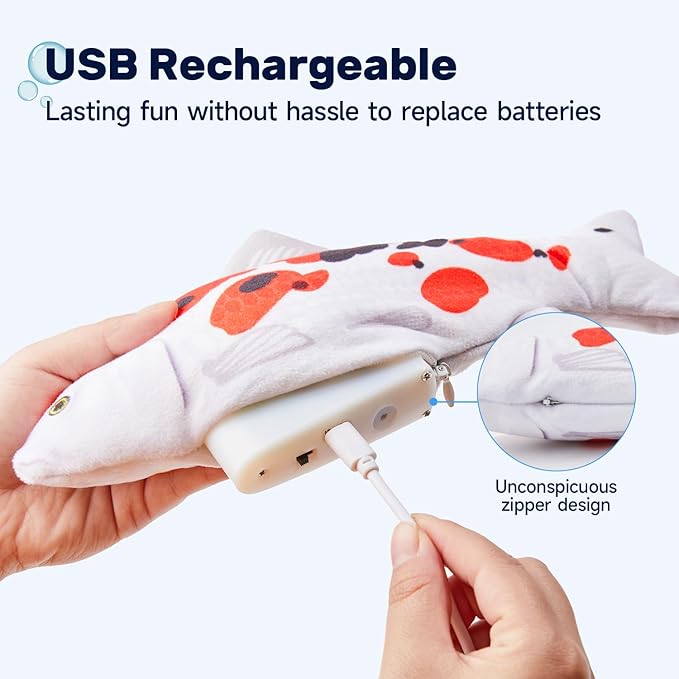 Potaroma Floppy Fish Cat Toy, Interactive Moving Flopping Fish Toy, Catnip & Silvervine Enrichment, Kitten Kicker Exercise Toys for Indoor or Outdoor, Koi for All Breeds