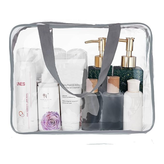 3Pcs Crystal Clear PVC Travel Toiletry Bag Kit for Women Men, Waterproof Vinyl Packing Organizer Storage Bags with Zipper Handle Straps, Cosmetic Pouch Carry on Airport Airline Compliant Bag Handbag