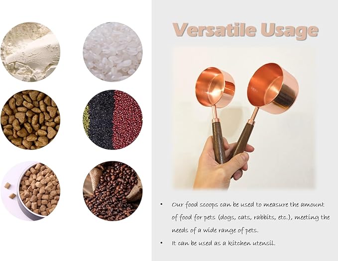 2 Pcs Dog Food Scoop Measuring-Cup, Stainless Steel Pet Food Scoops, Cat Food Measuring Cup, 1 CUP and 1/2 CUP Two-Pack Food Scoopers