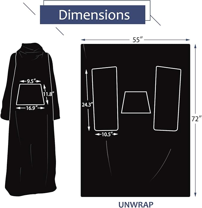 Solaris Wearable Blanket with Sleeves for Adults, Softness Comfort Warmth Fleece Gift for Women Men, Snuggy Body Throw TV Blanket for Home Office Lounge, Gift for Your Lover