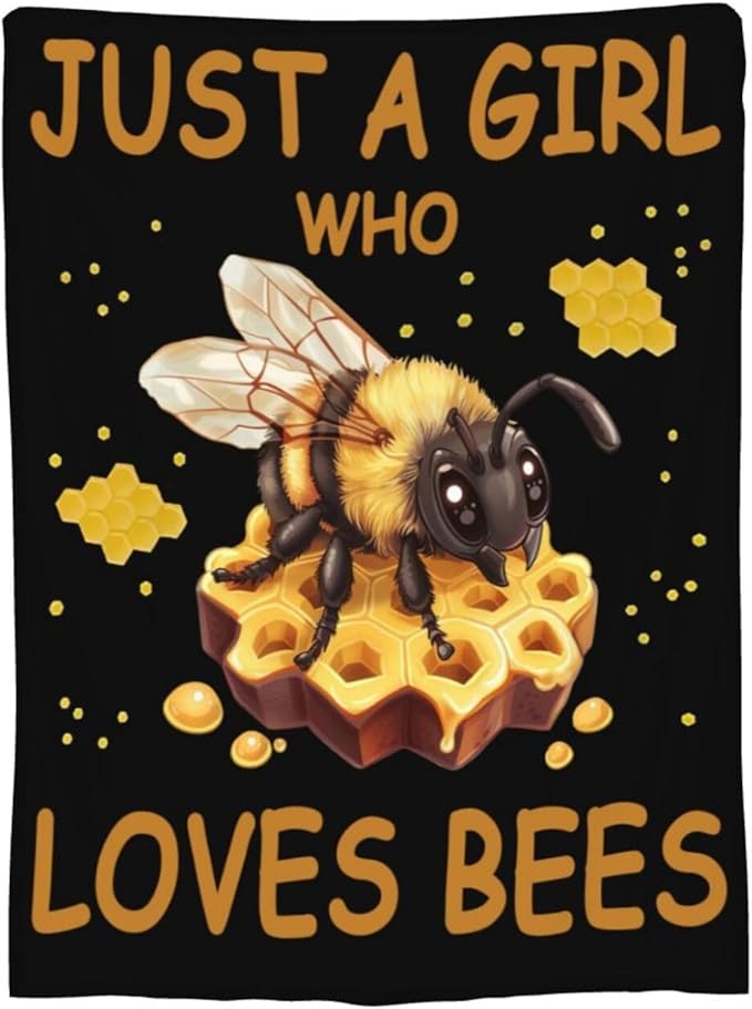 Bees Throw Blanket - Just A Girl Who Loves Bees Decor Stuff Merch Cozy Print Flannel Fleece Soft Plush Fuzzy Warm Lightweight Bedding Gifts for Women Men Kids 50"X40"