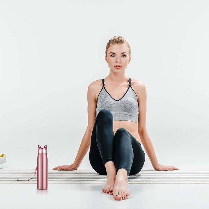 Boao Cute Cat Water Bottle Stainless Steel Insulated Bottle Thermal Travel Coffee Mug Christmas Vacuum Water Mug for Women, 300 Ml/10 oz(Pink)