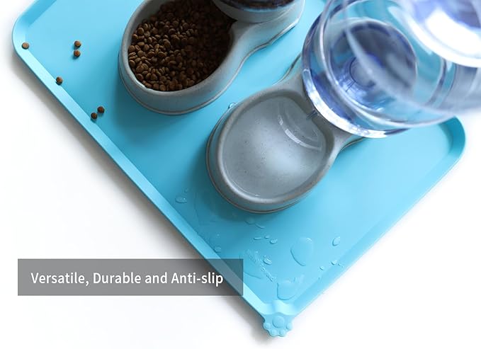 Hoki Found Large Silicone Pet Food Mats Tray - Non Slip Pet Dog Cat Bowl Mats Placemat - Dog Pet Cat Feeding Mat - Waterproof Dog Cat Food Mats -Pet Water Mats for Carpet -Arctic