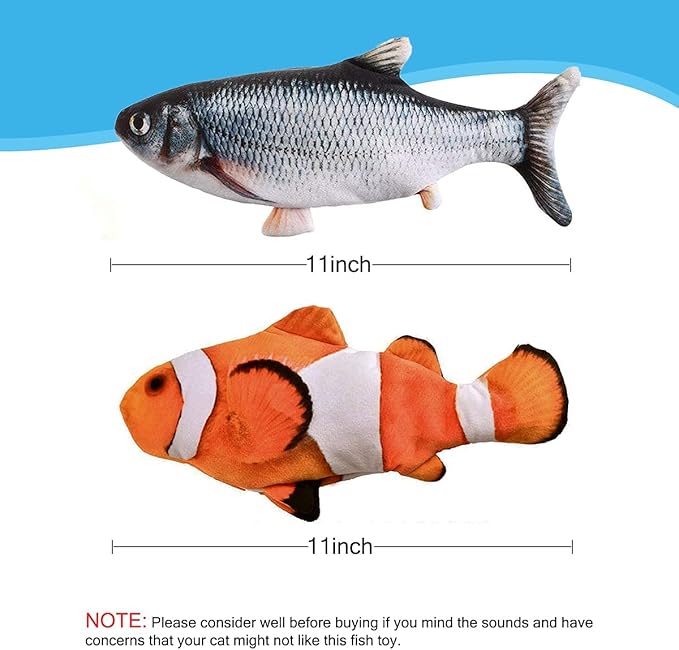 Interactive Cat Toys Flopping Fish with Catnip, Moving Cat Toys for Indoor Cats 2Pack, 11" Electric Automatic Cat Kicker Exercise Toy, Wiggle SilverVine Floppy Fish for Small Dogs, Kitten