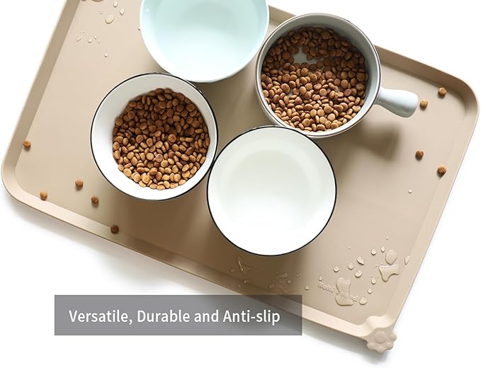 Hoki Found L Silicone Pet Food Mats Tray - Non Slip Pet Dog Cat Bowl Mats Placemat - Dog Pet Cat Feeding Mat - Waterproof Dog Cat Food Mats -Pet Water Mats for Carpet -PapayaWhip