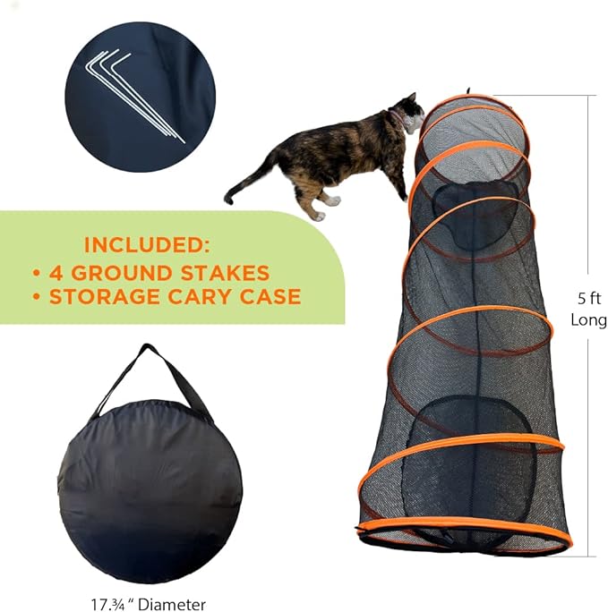Trenton Gifts Cats Ultimate Playtime Experience with our 5 FT. Indoor/Outdoor Steel Spring Frame Cat Tunnel - Complete with Carry Case for Easy Transport