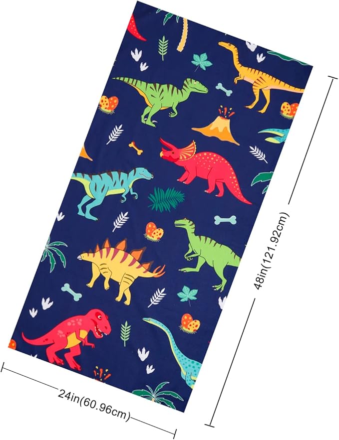 LIVILAN Small Dinosaur Beach Towel for Kids, Soft Microfiber 24" X 48", Quick Dry, Sand Free, Perfect for Boys Bath, Pool, Travel, Durable Toddler Towel, Ideal Dinosaur Gift