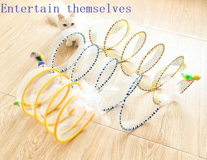 Cat Tunnel Spring Toy Cat Tunnel for Indoor Cats Folded Cat Tunnel Spring S-Shape Pet Entertainment Toy for Puppy, Kitty, Kitten, Rabbit (1Pack Blue)