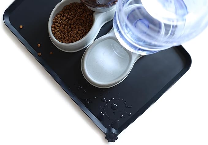 Hoki Found Large Silicone Pet Food Mats Tray - Non Slip Pet Dog Cat Bowl Mats Placemat - Dog Pet Cat Feeding Mat - Pet Water Mats for Floors- Waterproof Dog Cat Food Mats - Black