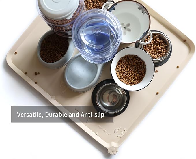Hoki Found XX-Large Silicone Pet Food Mats Tray - Non Slip Pet Dog Cat Bowl Mats Placemat - Dog Pet Cat Feeding Mat - Waterproof Dog Cat Food Mats -Pet Water Mats for Carpet -Papayawhip