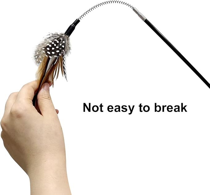Cat Wand Toys, Flexible Spring and 4PCS Cat Feather Toys Cat Teaser Toy Refills, Interactive Cat Toy Wand Kitten Toys for Indoor Cats and Kitten to Play Chase Exercise…