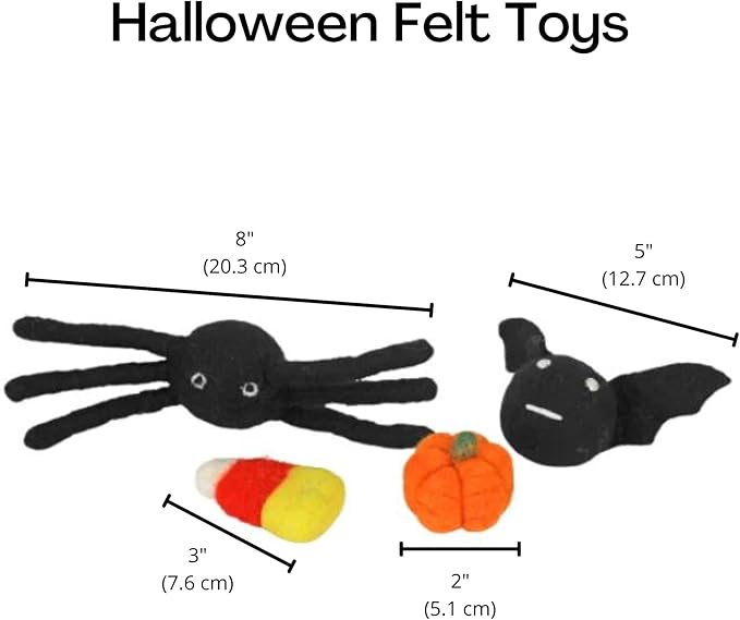 Midlee Halloween Felt Cat Toys Set- Bat, Pumpkin, Spider, Candy Corn