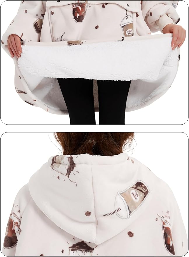 KFUBUO Wearable Blanket Hoodie for Adults Sherpa All Patterns Oversized Sweatshirt Blanket with Pocket