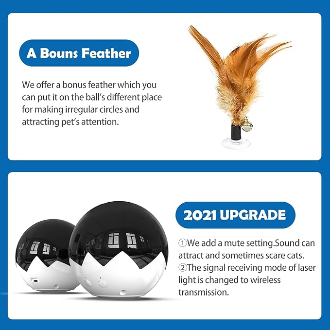 Cat Laser Toy Automatic, 3 in 1 Interactive Cat Feather Toy, Tumbler Ball Toy for Indoor Kitten, 3 Modes Laser with 360 Irregular Rotation, USB Rechargeable, Laser Safe