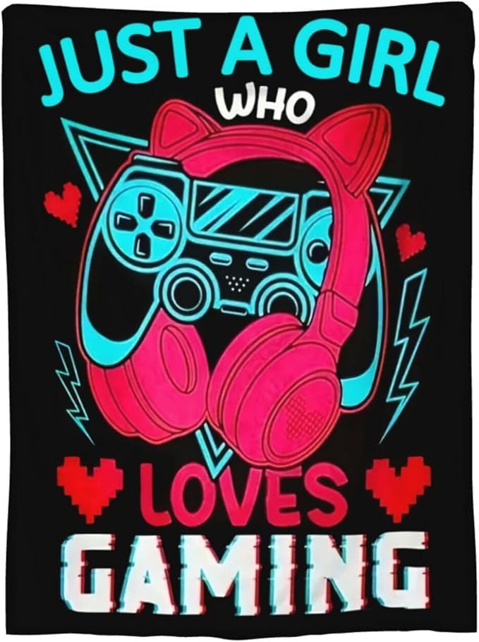 Gaming Blanket Game Throw Blanket Just A Girls Who Loves Gaming Decor Stuff Merch Cozy Print Flannel Fleece Soft Plush Fuzzy Warm Lightweight Bedding Play Games Gifts for Women Teenager 50"X40"
