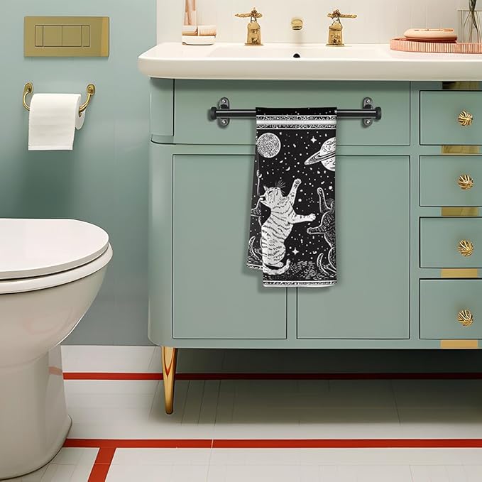 Cat Towel,Cat Dish Towels,Cat Hand Towel,Cat Kitchen Towels,Cat Kitchen Accessories,Cat Mom Gifts,Cat Gifts for Women,Cat Lady Gifts,Black Cat Decor-Perfect For Decorating Your Kitchen And Bathroom