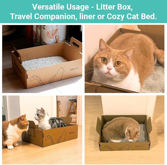 6-Pack Disposable Litter Boxes for Cats, Recycled Cardboard Cat Litter Box, Waterproof, Leakproof, Foldable, Portable for Travel(17.2'' x 12.2'' x 5.3'')