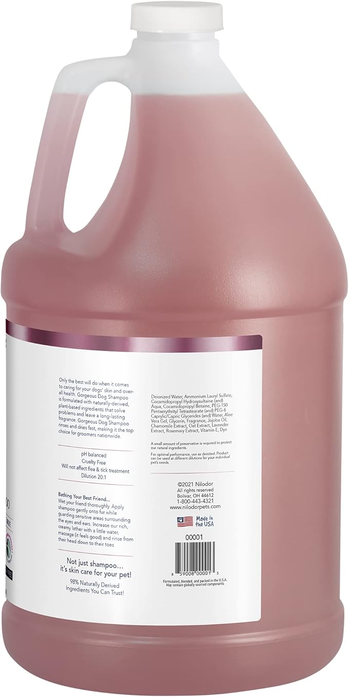 Nilodor Gorgeous Dog Shampoo for Natural Brightening & Whitening, Naturally Derived Ingredients, Tear-Free, Salt-Free, Paraben-free, pH-Balanced, Peach Scent, 20:1 Concentrated Formula, 13 oz.