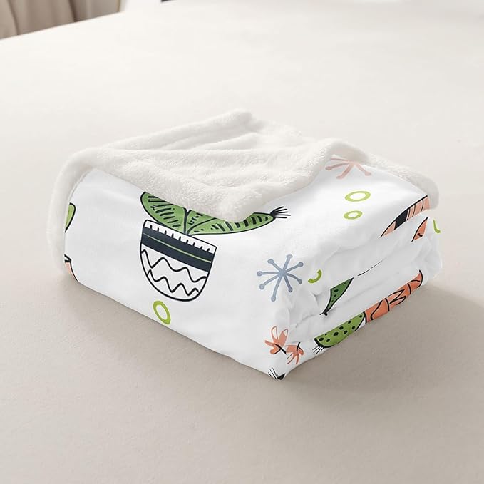 Colorful Cactus Sherpa Blanket Boho Succulent Plush Blanket Botanical Fleece Throw Blanket for Sofa Couch Bed Exotic Natural Theme Fuzzy Blanket Cartoon Cactus Ultra Soft Room Decor King 87x95 Inch