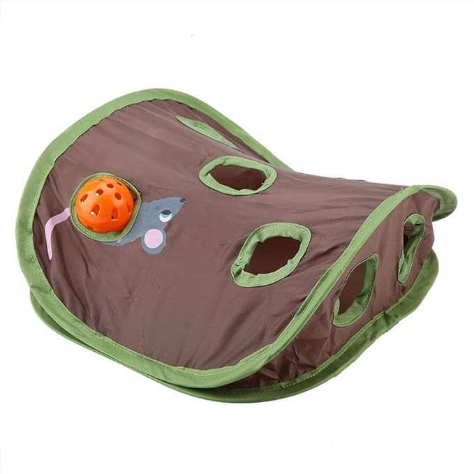 TOPINCN Cat Toy 9 Mouse Holes Pet Cat Interactive Toy Intelligence Trainning with Bell Ball Folding Creative Vocal Cat Mice Toy Hide Seek Toys