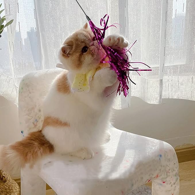 IUHKBH Cat Toy Wand 6 PCS Interactive Cat Teaser Wand with Sound Paper Tassels and Bell for Cat and Kitten