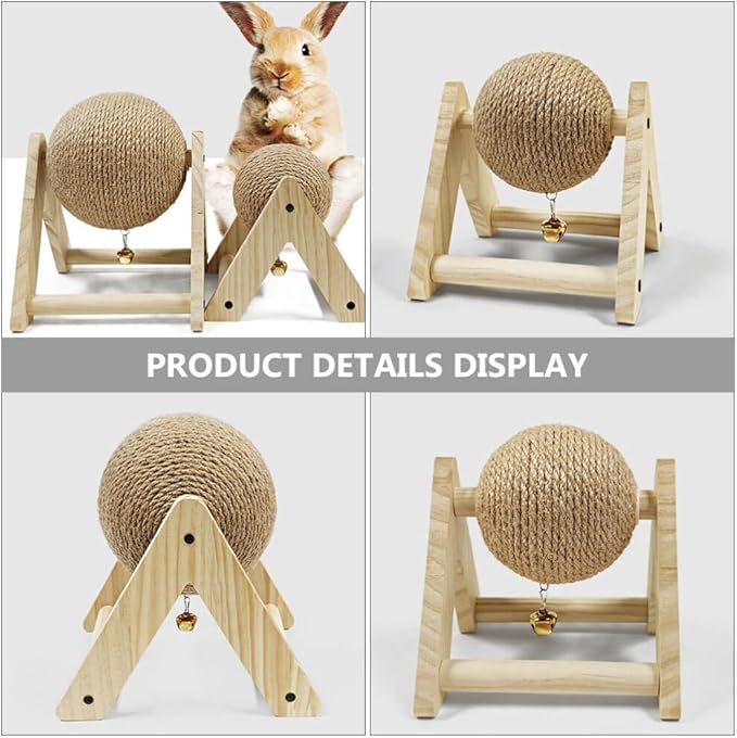 ABOOFAN Cat Scratcher Toy with Sisal Ball Cats Scratching Rope Ball Interactive Rotatable Wood Pet Scratcher Toys Durable for Indoor Kitties to Grind Claws Pet Furniture Supplies