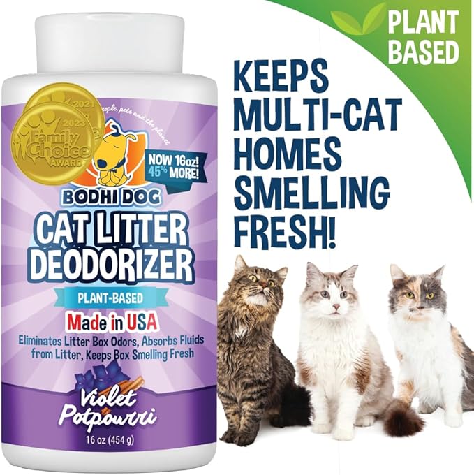 Bodhi Dog Natural Cat Litter Box Odor Eliminator – Best Litter Deodorizer for Strong Urine Odor – Fewer Cat Box Changes – Safe for Kitty Boxes - Violet Potpourri Scent